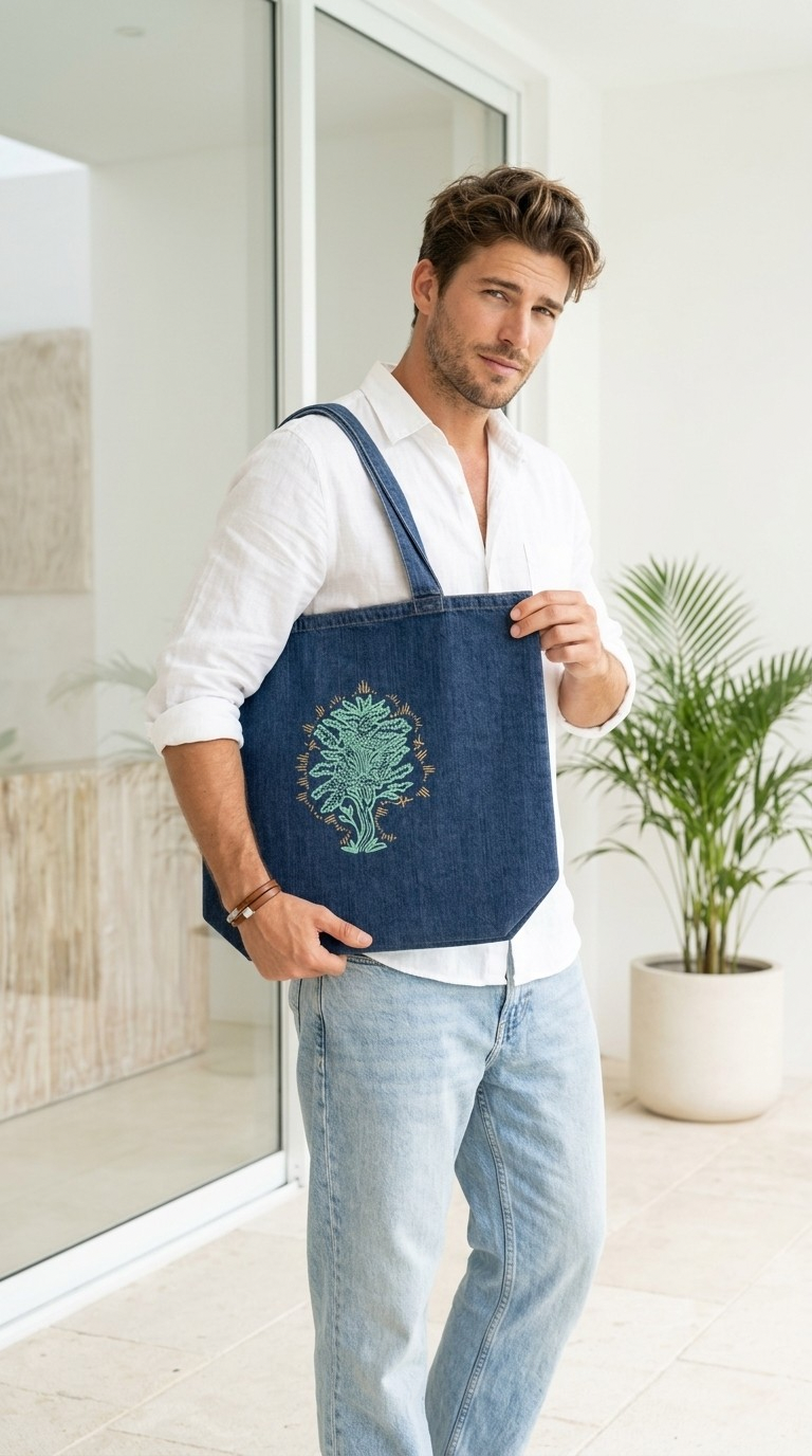 Rooted Denim Tote Bag