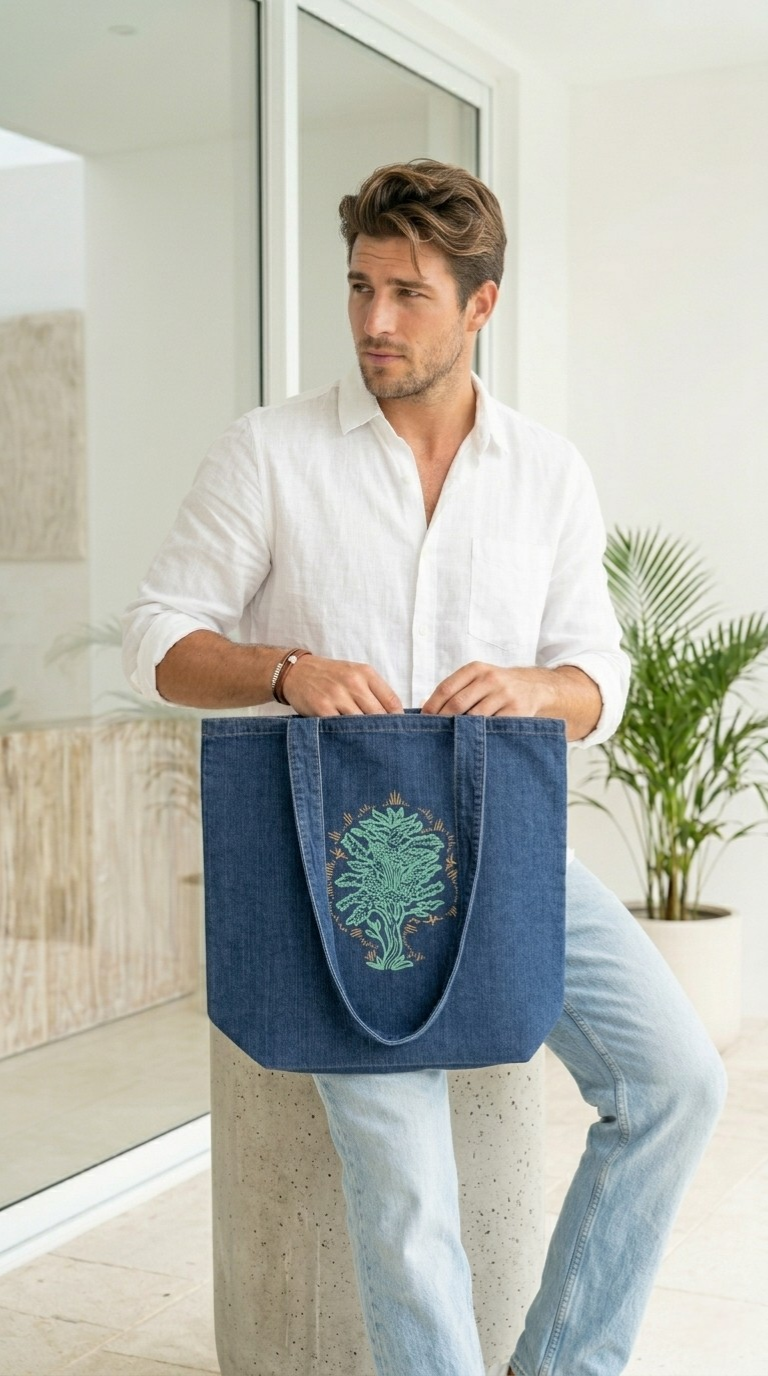 Rooted Denim Tote Bag